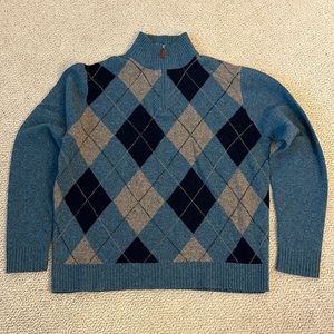 Jcrew Quarter Zip Argyle Wool Sweater Preowned Size XL